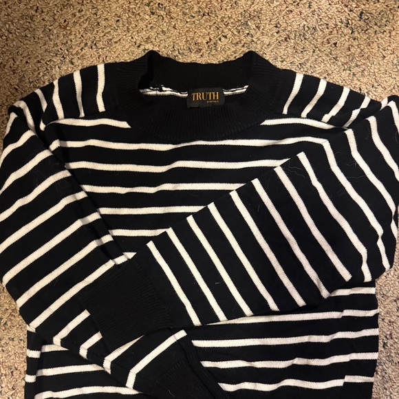 Truth Sweaters - Truth Women's Striped Black and White Sweater
